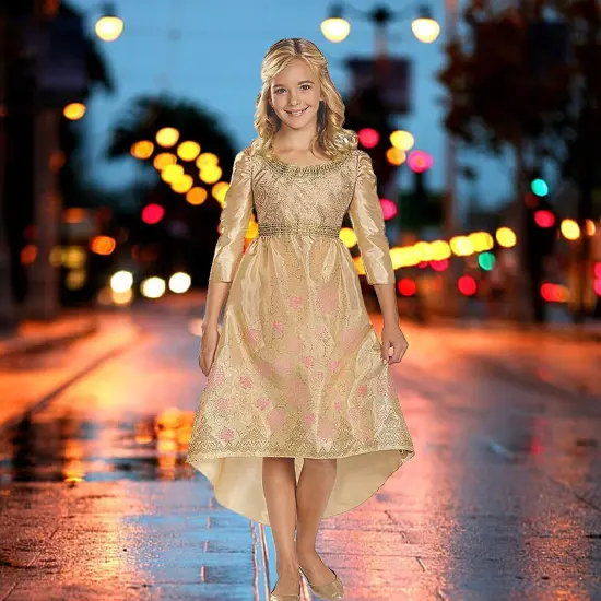 Girls Aurora Coronation Gown Costume Gold Sleeping Beauty {1}