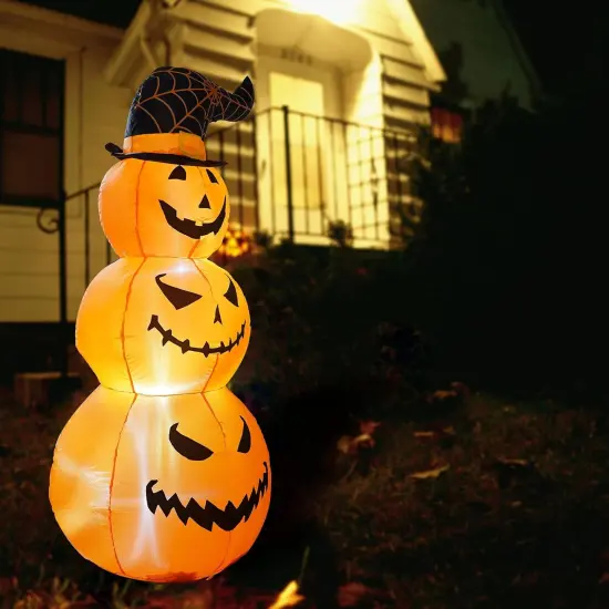 Halloween Inflatables Outdoor Stacked Pumpkins with Witches Hat {4}