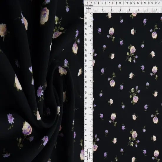 1 Yard Ditsy Floral Flower CEY Print Woven Fabric Lightweight 58/59 Inches Wide BLACK {1}