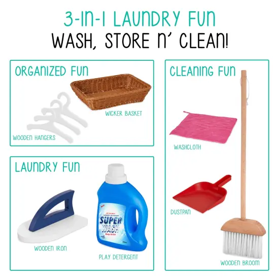 Lil' Jumbl Wooden Pretend Laundry Playset for Kids with Washer and Dryer White {4}