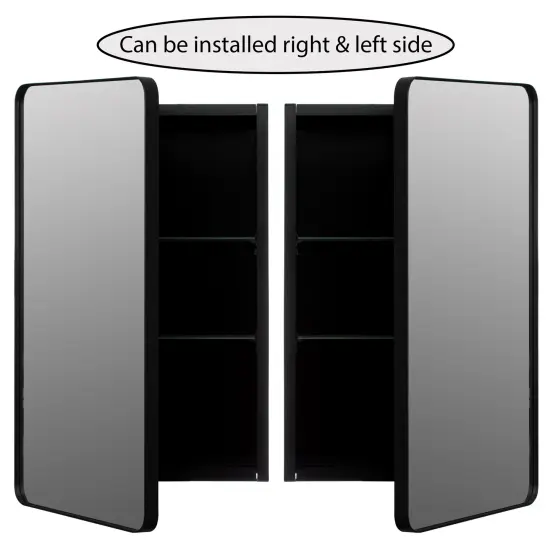 Basicwise Multi-Purpose Aluminum Bathroom Storage Medicine Cabinet - Beveled Edge Mirror and Sleek Round Corner Frame with 2 Adjustable Shelves, Recessed or Surface Mount Installation, Black Finish {5}