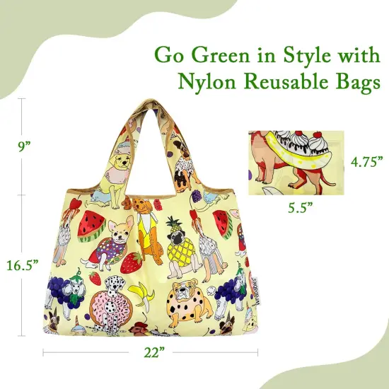 Wrapables Large Foldable Tote Nylon Reusable Grocery Bags, Dessert Dogs {2}