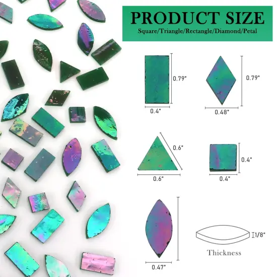 LITMIND Iridescent Glass Mosaic Tiles for Crafts, 240 Pieces 5 Shapes Mixed Green Stained Glass Pieces, Mosaic Kits for Adults (Iridescent Green) {4}