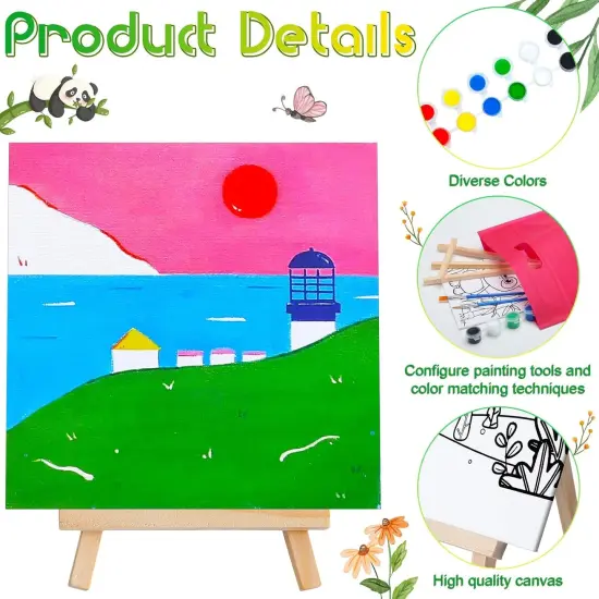48 Pcs Kids Paint Party Favors Sets with 12 Pcs Animals Pre Drawn Canvas Panel and Wooden Easel Set {3}
