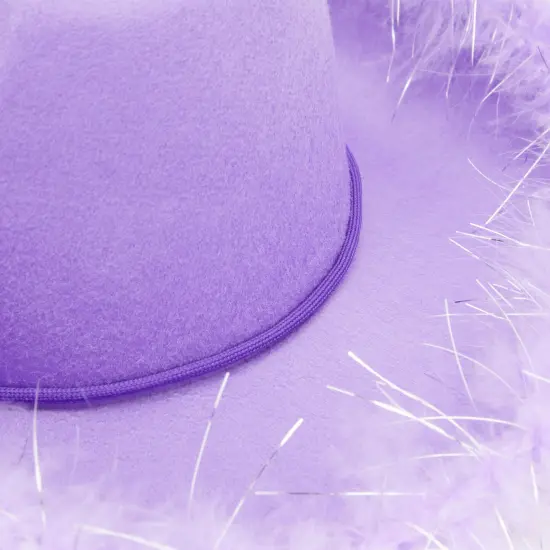Womens Cowboy Hat - Cute, Fluffy, Sparkly Cowgirl Hat with Feathers for Halloween, Birthday, Bachelorette Party (Purple) {7}