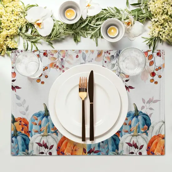 Set of 4 Autumn Pumpkins Leaves Fall Placemats - 12x18 Inch {2}