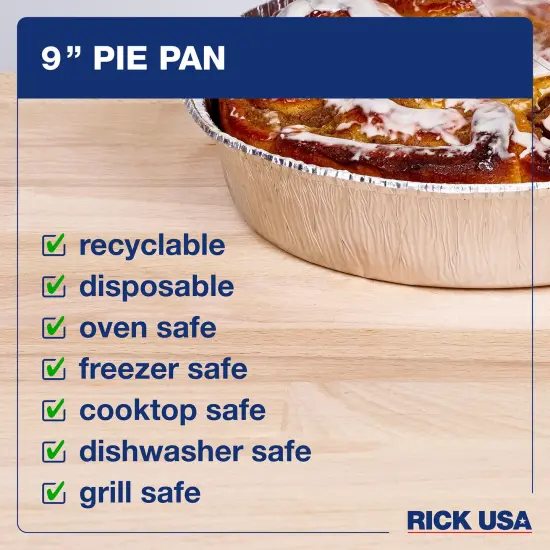 RICK USA: 9" Pie Pan - 25 Pack - Disposable Aluminum Foil, Multi-Purpose Baking & Cooking, Durable, Grill-Oven-Freezer-Dishwasher Safe, Recyclable {5}