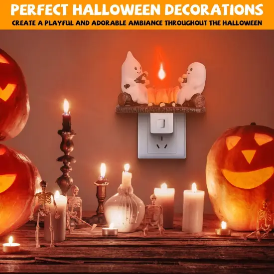 2Pcs Ghost Campfire Flickering Flame Night Light Indoor 3D Funny Halloween Nightlight Decoration Bedroom Night Light Halloween Decoration Gift For Friends Family {5}