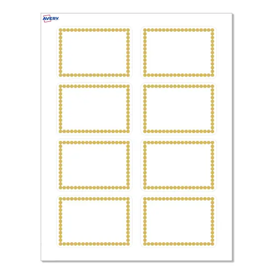 Avery® Printable Rectangle Adhesive Name Tags, Gold Beads Design, 2-1/3" x 3-3/8", Matte White Removable Name Tags, Laser/Inkjet, 80 Total, Great for Name Badges {1}