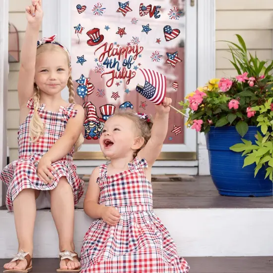 6 Sheets Patriotic Window Clings Happy 4th of July Window Stickers Gnome Truck Stars Firework USA Window Decals Independence Day Window Decor for Home School Office Party Glass Supplies {2}