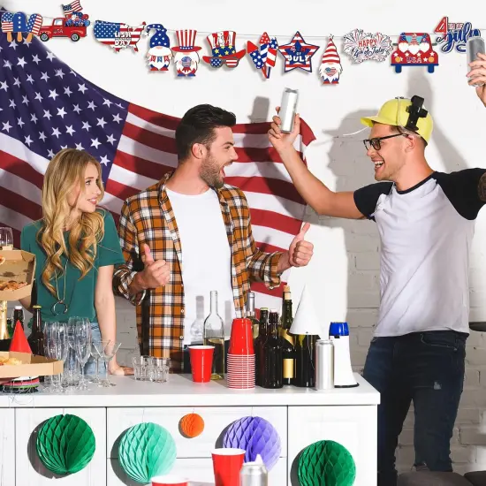 4th of July Ornaments for Tree Independence Day Wooden Gnome Hanging Decor Red White Blue Wooden Decor Memorial Day Leprechaun Cutouts Pendant for Summer Party Home Supplies {5}