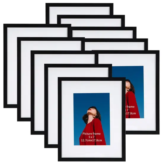 8x10 Black Picture Frame Set of 10, Bulk Collage Frames for Photos 5x7 with Mat or 8x10 without Mat, Table Top and Wall Mounting Decor {1}