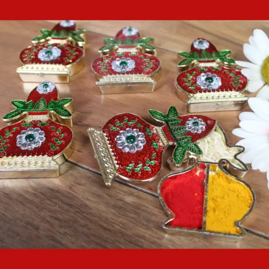 Pack of 10 Kalash Haldi Kumkum Holder Decorative Bulk Roli Chawal/rice Holder Indian Festival Favor Diwali Rakhi Pooja Mandir Tika Platter Housewarming Gifts {1}