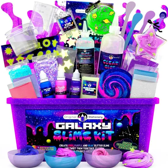 Original Stationery Galaxy Slime Kit, Slime Maker Set with Glow in The Dark Stickers, Dark Powder to Make Glitter & Galactic Slimes, Fun Slime Kit for Girls and Birthday Gifts for Girl, Ages 7-14 {1}