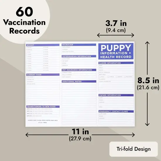 60 Pack Puppy Vaccination Record Cards, Canine Health Record Books for Dogs (Tri-Fold Design, 8.5x11 Inch) {4}