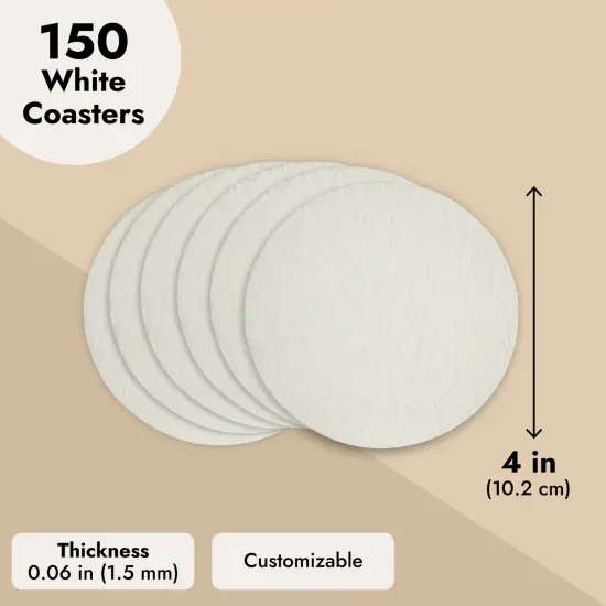 150 Pack White Paper Coasters for Drinks, Bar, Parties, Wedding, Catering (4 In) {4}
