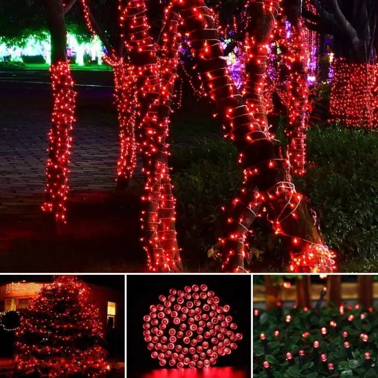 100 LED 32ft Solar Powered Outdoor String Light Red {3}