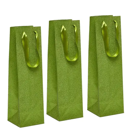4 1/8'' x 4 1/8'' x 14 1/4'' Glitter Grain Wine Bags for Parties and Events Lime {5}