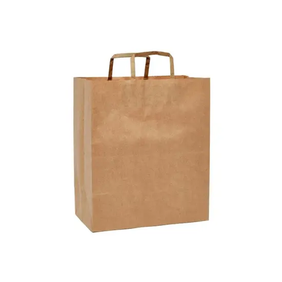 Kraft Paper Grocery Bags with Flat Handles 12" x 7" x 12" {1}