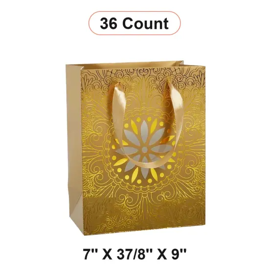 10 1/4'' x 4 3/4'' x 12 5/8'' Medallion Euro Totes for Stylish Gift Bags Gold {1}