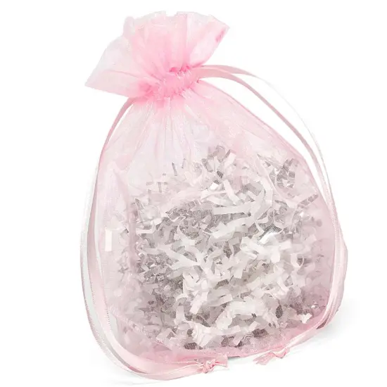 Wide Round Flat Bottom Organza Bags 6 1/2 '' X 4 '' X 7 '' for Packaging Pink {3}