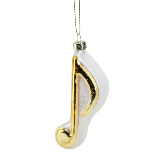 Northlight 4.5" Gold and Glittery White Musical Eighth Note Glass Christmas Ornament {1}
