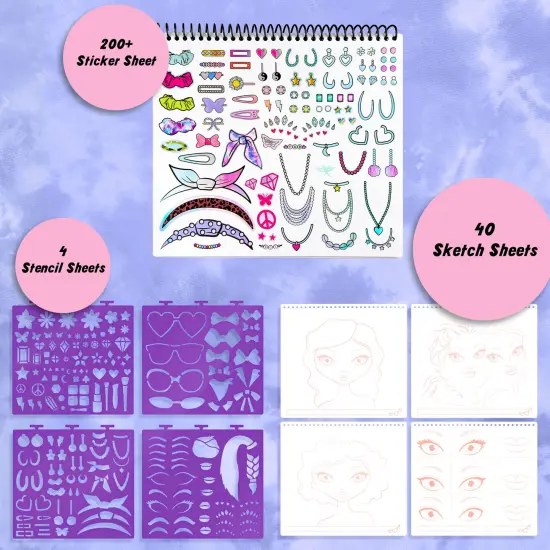 Fashion Angels: Sketch Portfolio Set - Beauty Guru Makeup Artist - Design & Hair Pad, 4 Stencil Sheets, 100+ Colorful Stickers, Girls-Tweens-Kids 6+ {4}
