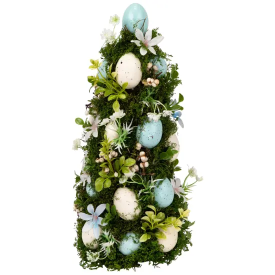 Northlight Floral and Foliage Easter Egg Tree - 14" - Blue and White {3}