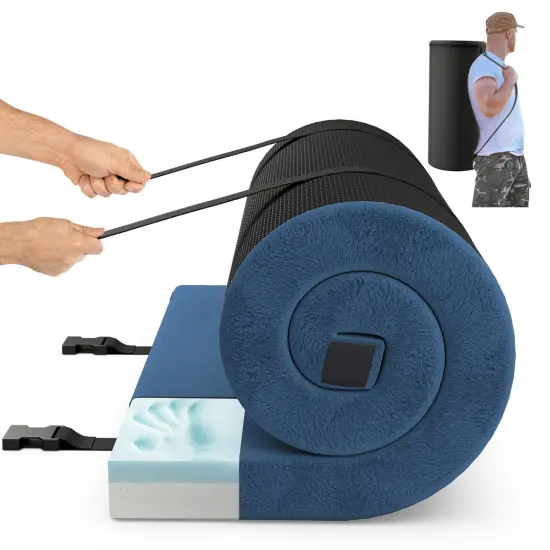 Plush Foam Camping Mattress Pad with Bag and Fasteners Navy {4}