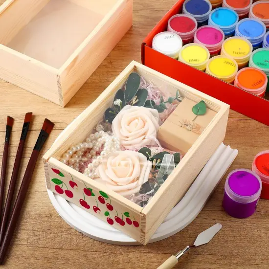 6 Pcs Wood Boxes with Window for Crafts 7.8 x 6 x 2.8 Inch Unfinished Wood Box Small Wooden Storage Boxes Wooden Display Box with Sliding Transparency Lid for DIY Birthday Party Gift Favor {5}