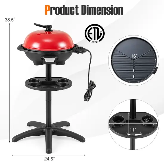 Aluminum Electric Grill with Hood, Non-Stick Plate and Condiment Tray Red {5}