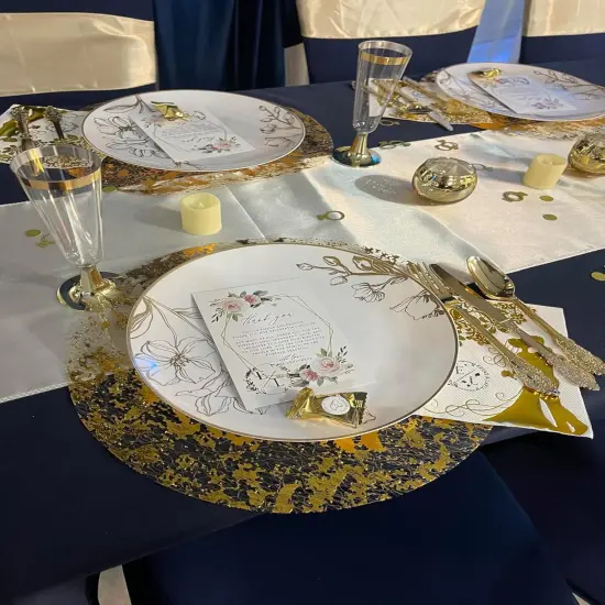 Disposable Gold Placemats Set of 100 Metallic Thin Mesh Round 13 Inch Table Mates Gold Charger Doilies for Dining Table Wedding Birthday Party Home Decoration {2}