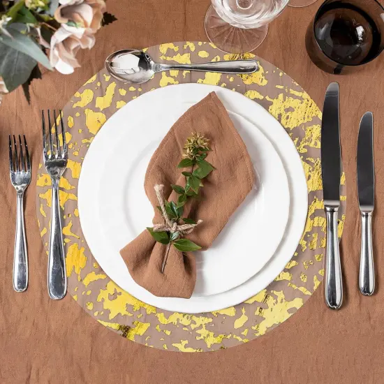 100 Pcs Disposable Gold Foil Placemats 13 Inch Round Place Mats Gold Table Mates Decorative Mesh Paper Table Doilies Metallic Thin Table Runner {3}