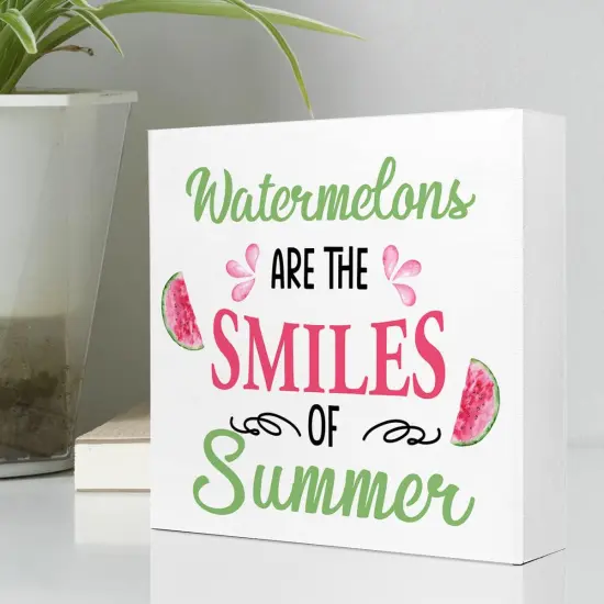 Watermelons are The Smiles of Summer Wooden Plaque Sign Desk Decor,Rustic Summer Watermelon Wood Block Sign Desk Decorations for Country Home Kitchen Farm Garden Shelf Table Decor {3}