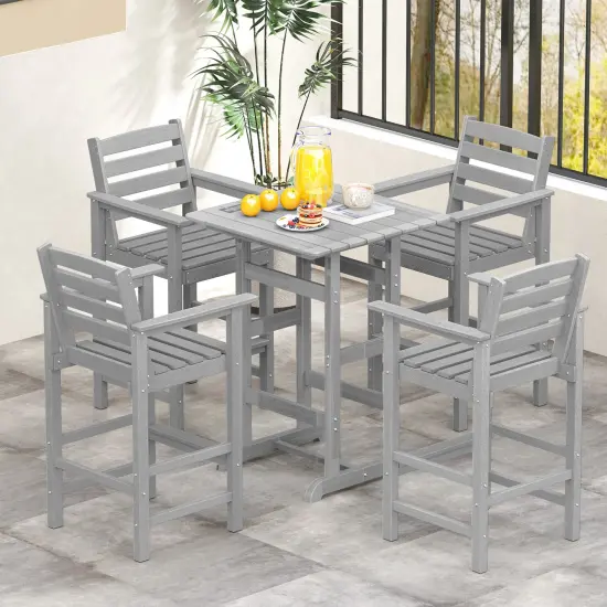 Set of 2 Patio HDPE Adirondack Bar Chairs with Wide Armrests and Inclined Backrest Perfect for Outdoor Use Grey {6}