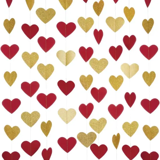 Gold Red Heart Paper Garland Love Heart Party Decorations {1}