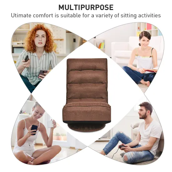 5-Position Folding Floor Gaming Chair with 360 Degrees Swivel Base Suitable for Any Room Rustic Brown {2}