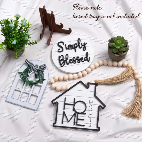 Rustic Farmhouse Tiered Tray Set with Succulent & Plant - Home Decor for Kitchens {5}