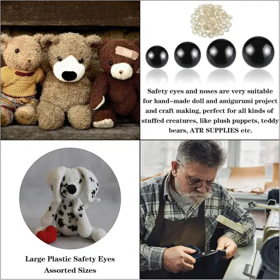 120 Pieces 14-24 mm Safety Eyes for Amigurumi Large Black Plastic Doll Eyes {5}