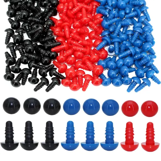 600Pcs 10mm Plastic Safety Eyes Craft Eyes and Washers (Red+Blue+Black) {1}
