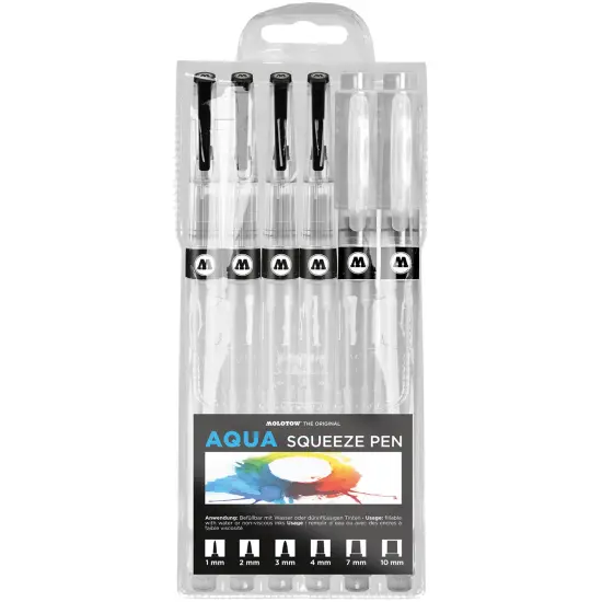 Molotow Aqua Ink Squeeze Pen 6-Pen Set, 1mm, 2mm, 3mm, 4mm, 7mm, 10mm Tips, 1 Set {1}