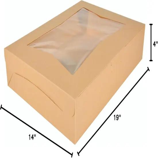 Kraft Paperboard Lock Corner Window Bakery Box, 19" Length x 14" Width x 4" Height, Natural (Case of 50) {4}