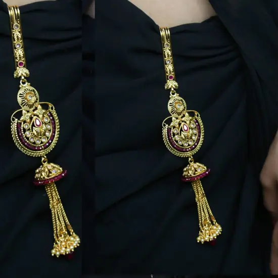 Indian Waist Key Chain Classic Gold Plating Indian Kamarbandh Ethnic Kundan Belly Chain Bridal Jewelry Gift Ruby {5}