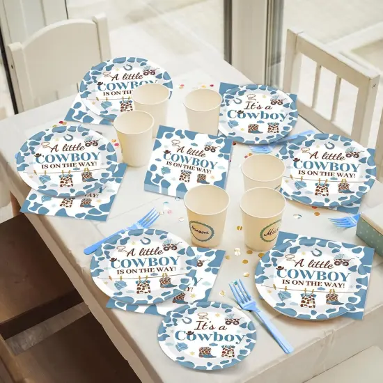 96 Pcs Western Cowboy Baby Shower Tableware Set for 24 Guests {5}