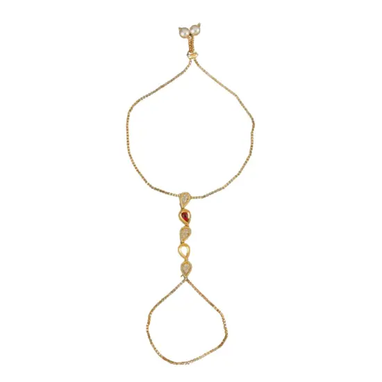 Palm Chain Bracelet for Women Kundan Indian Bridal Gold Plated Haath Panja Bracelets Finger Ring Bracelets Adjustable Luxury Classic Trendy Jewelry Bridesmaid Gift Blue {3}