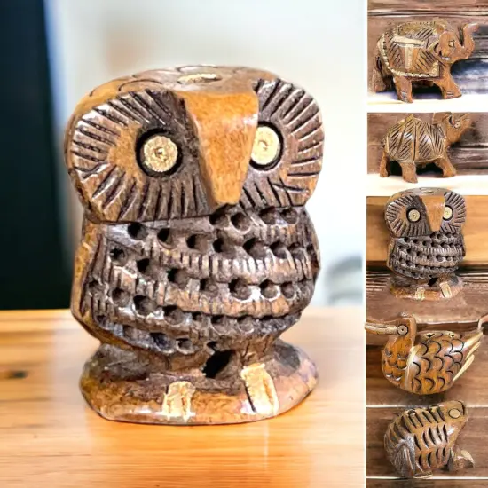 Set of 5 Wooden Animal Handmade Showpiece, Elephant, Duck, Owl, Frog & Camel {5}
