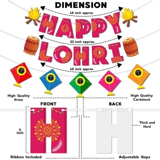 Happy Lohri Banner Lohri Theme Bunting for Decorations Indian Harvest Festival Party Banner Hindu Lohri Celebration Diy Sign with Kite Lohri Backdrop Decorations - Banners for Home Office {3}