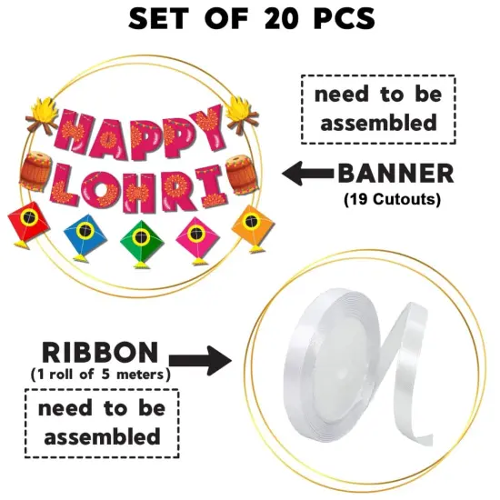 Happy Lohri Banner Lohri Theme Bunting for Decorations Indian Harvest Festival Party Banner Hindu Lohri Celebration Diy Sign with Kite Lohri Backdrop Decorations - Banners for Home Office {5}