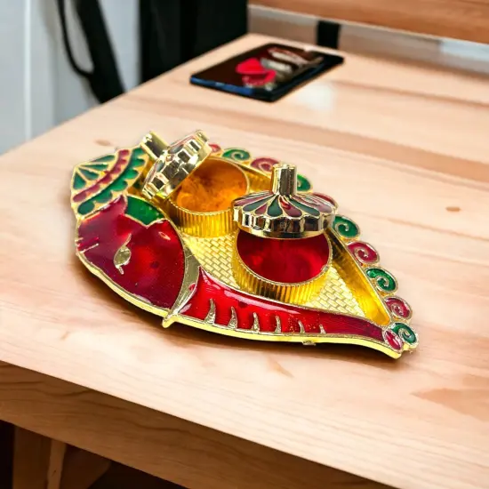 Bulk Ganesh Shankh Haldi Kumkum Holder Roli Chawal/rice Holder Indian Festival Rakhi Pooja Thali Pooja Return Gift Indian Housewarming Gifts Wedding Favor {1}