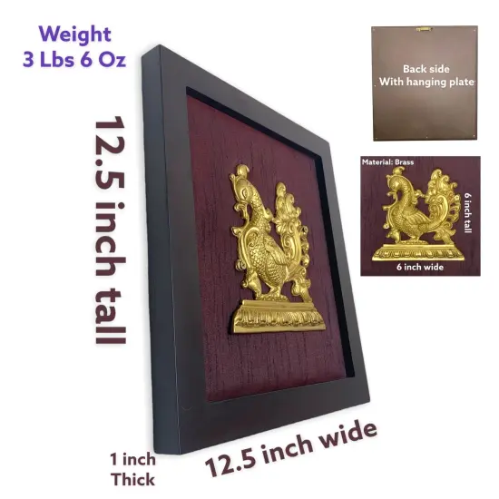 Annam Wall Hanging with Frame in Brass Modern Wooden Framed Artwork Ready to Hang Peacock Showpiece Indian Handicraft for Home Office Housewarming Gift Brown {4}